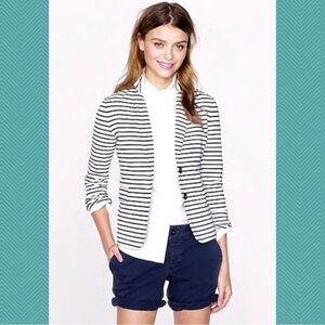⭐️ 💙 J.Crew Maritime Navy Cream Striped Blazer Jacket 100% Cotton M EUC